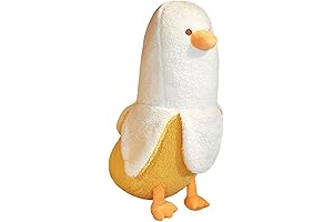 White Cute Kawaii Banana Duck Plush Toy with Peach Hat