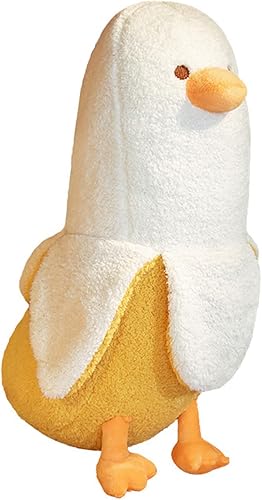 Miniatura 8 de PEACH CAT Almohada de peluche de pato de plátano, lindo peluche de plátano para niñas y niños, color blanco, 27.5 pulgadas