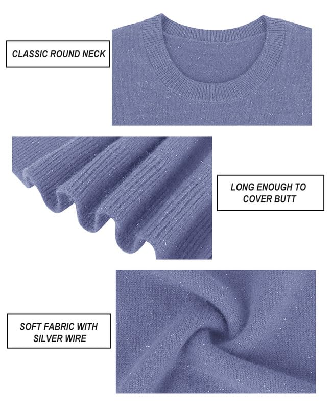 CARCOS Plus Size Sweaters for Women Solid Crew Neck Knit Tops Casual Long Sleeve Pullover Sweater Sparkly Tunic Shirts2