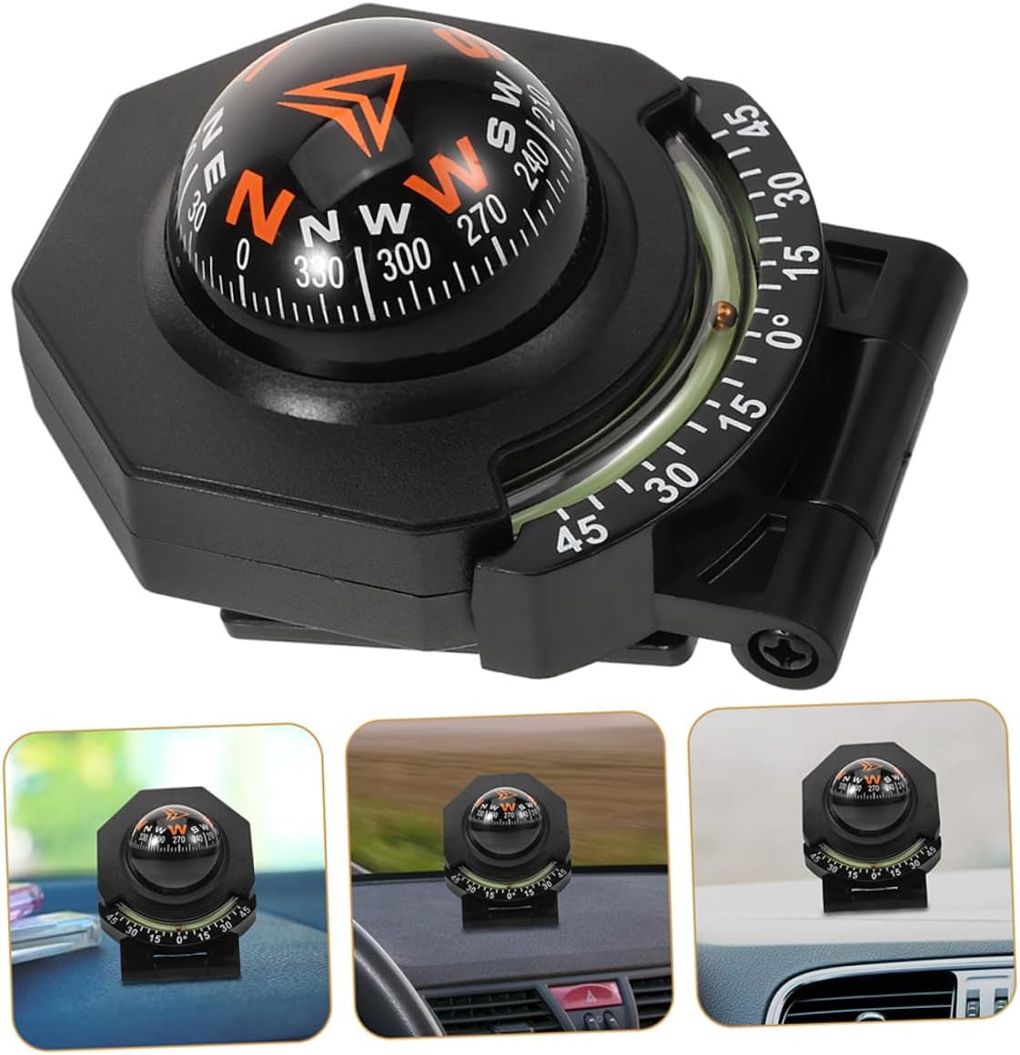 2pcs Auto Compass with Inclinometer Vehicle Dashboard Mount High Precision Ball Compass for Car and Boat Navigation