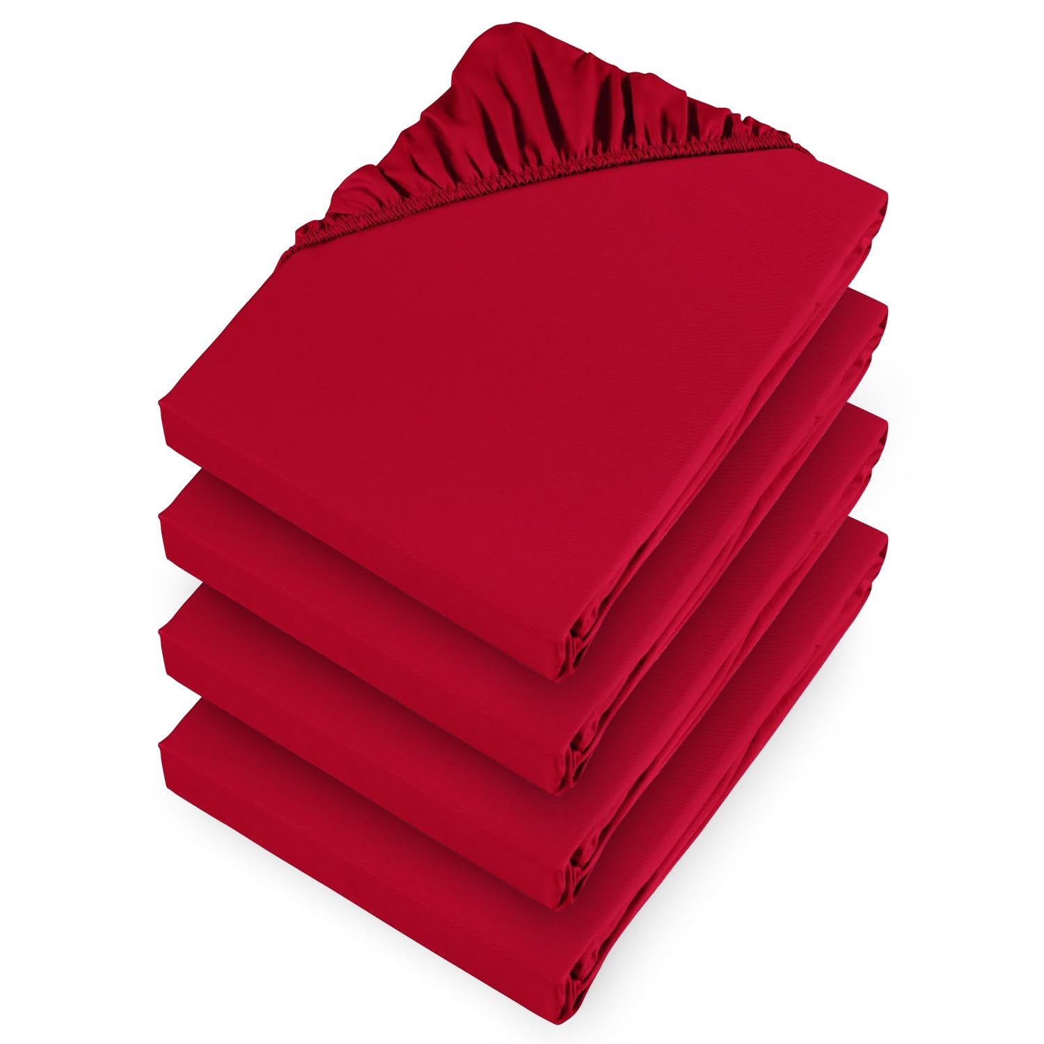 Aspire Homeware Double Fitted Sheet 4 Pack 25 Cm Deep Pocket Red Bed Sheet - Soft & Breathable Fitted Bedsheet Brushed Microfiber Shrinkage and Fade Resistant Bottom Sheet — image 1