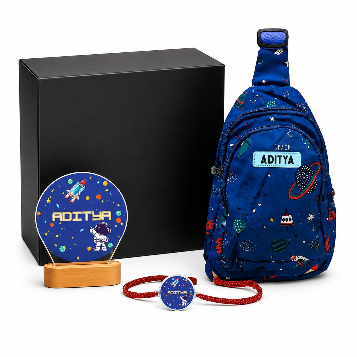 Nutcase Rakhi Gift Hamper for Brother with LED Photo Lamp Night Light, Cross Body Bag for Kids, Designer Rakhi & Gift Set | Raksha Bandhan Gift for Brother.-image-35