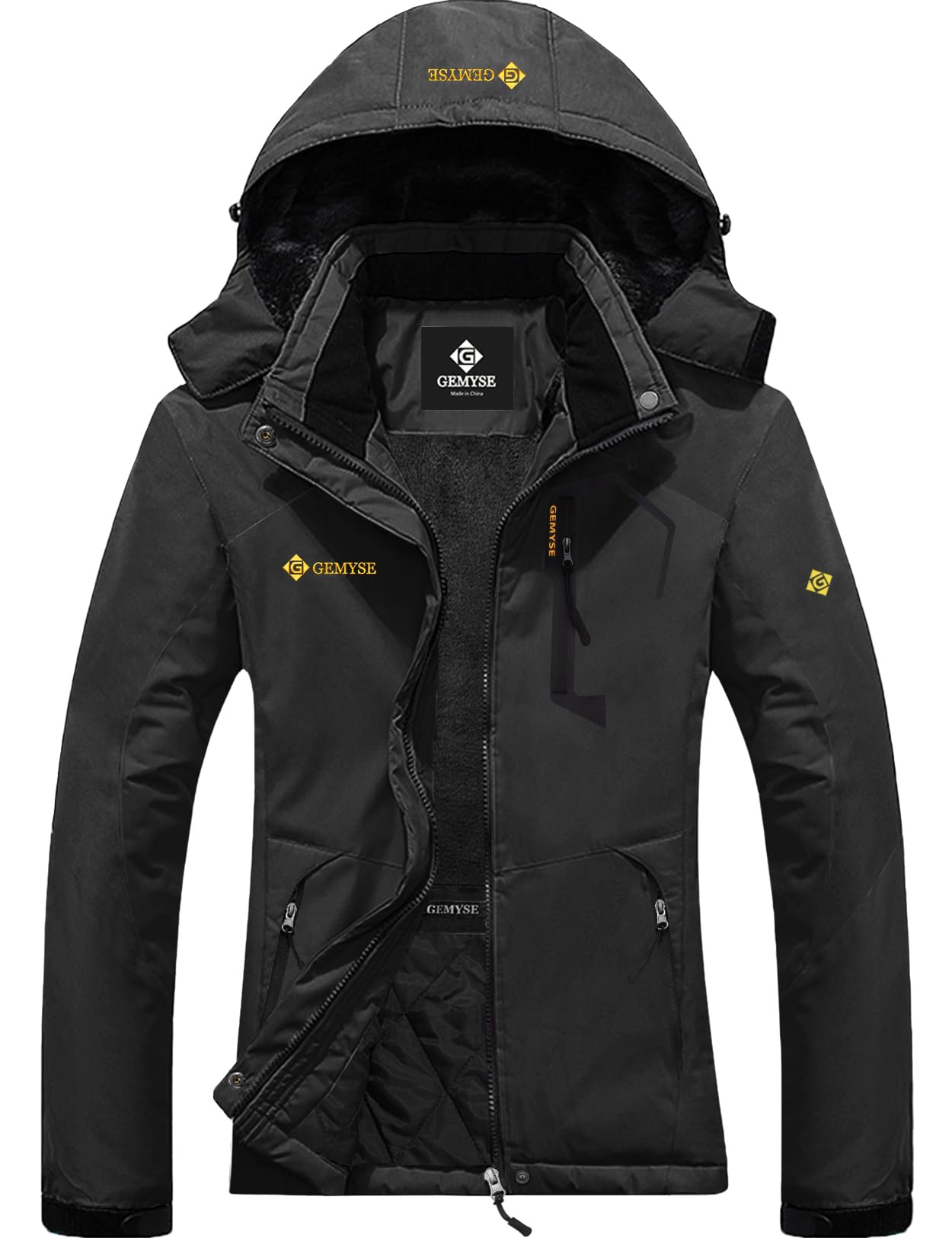 GEMYSE Donna Giacca da Sci impermeabile montagna Giacche Pile invernale antivento Cappotto con Cappuccio