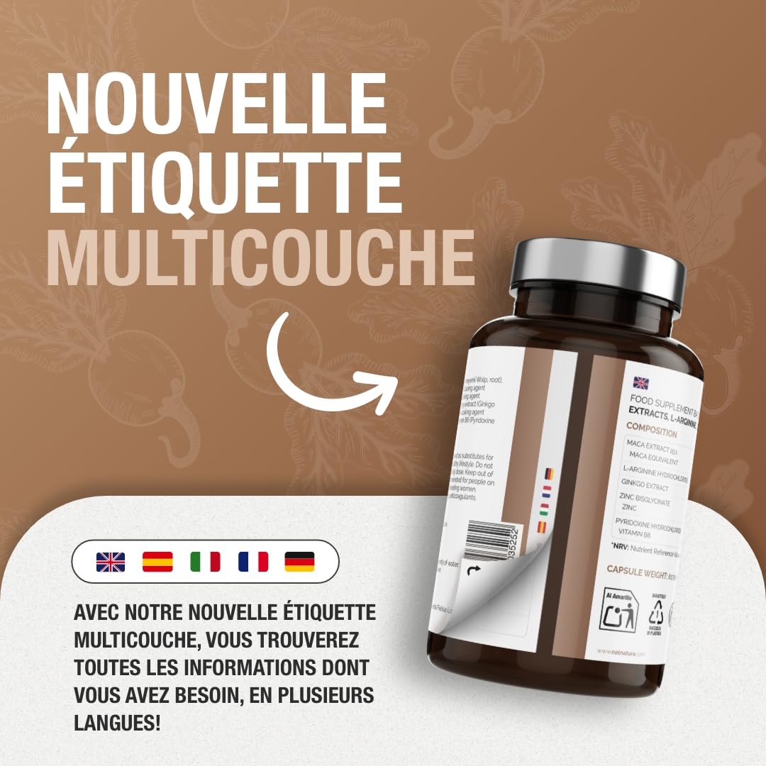 Maca Andina Ultra Concentrée 40.000 mg/jour 25:1 | L-Arginine, Zinc, Vit. B6 & Ginkgo – Énergie, Vitalité & Puissance Personnelle | 90 Capsules