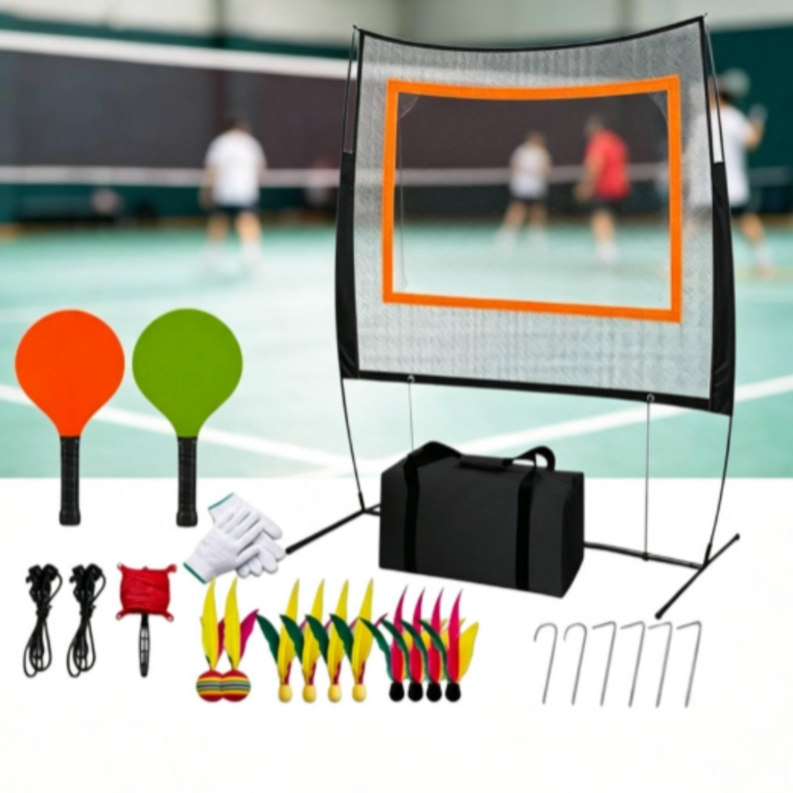 Shuttlecock Training Equi Kit Allenamento Badminton Rete Bersaglio Autoportante Racchette Volani Guanti Telaio Metallico E Tessuto Resistente