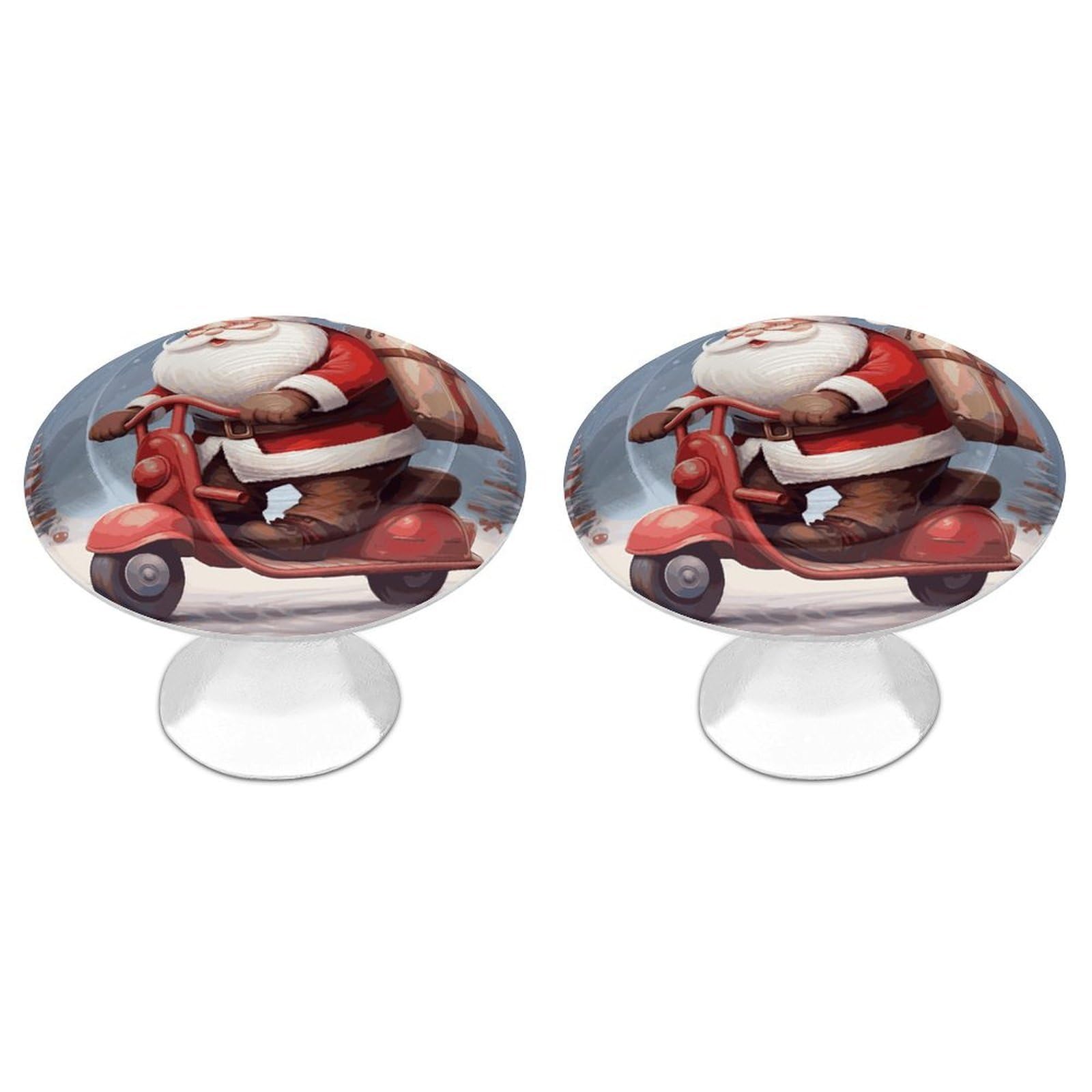 FekiLoot Santa Claus on Scooter Cabinet Knobs Personality Stainless Steel Round Drawer Handles Circle Modern Cabinet Handles Drawer Knobs for Kitchen Dresser Bathroom Cupboard Furniture