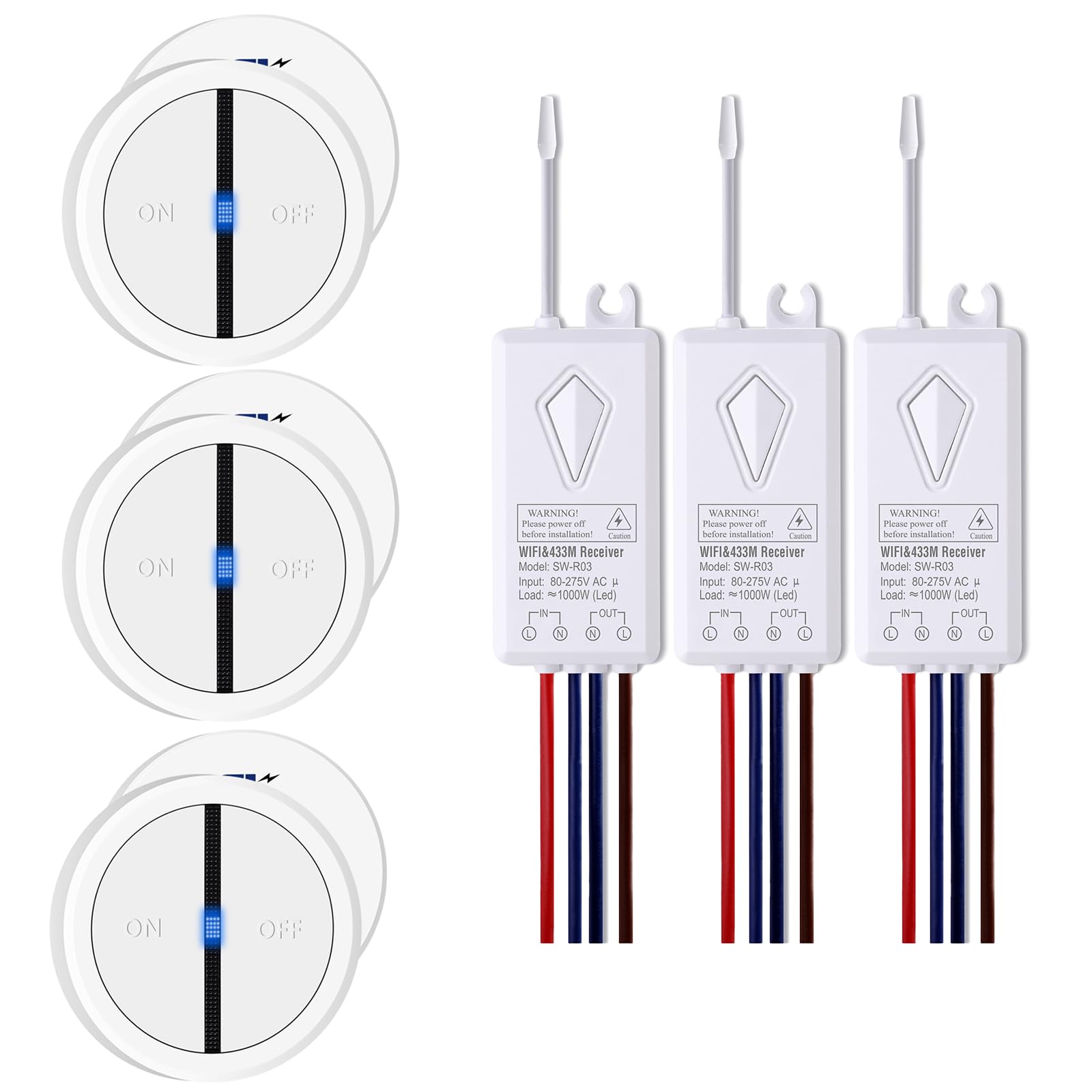 NineLeaf 3PK Smart Funk Lichtschalter und Empfänger mit 2.4-GHz-WLAN,Fernbedienungsschalter funktionieren mit Alexa und Google Assistant,Sprachsteuerung,für Zuhause und Büro