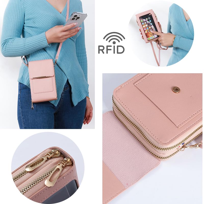 Image of Anti-Theft Leather Bag,Small Crossbody Cell Phone Purse Wallet for Women,RFID Block Phone Purse Crossbody with Shoulder Strap
