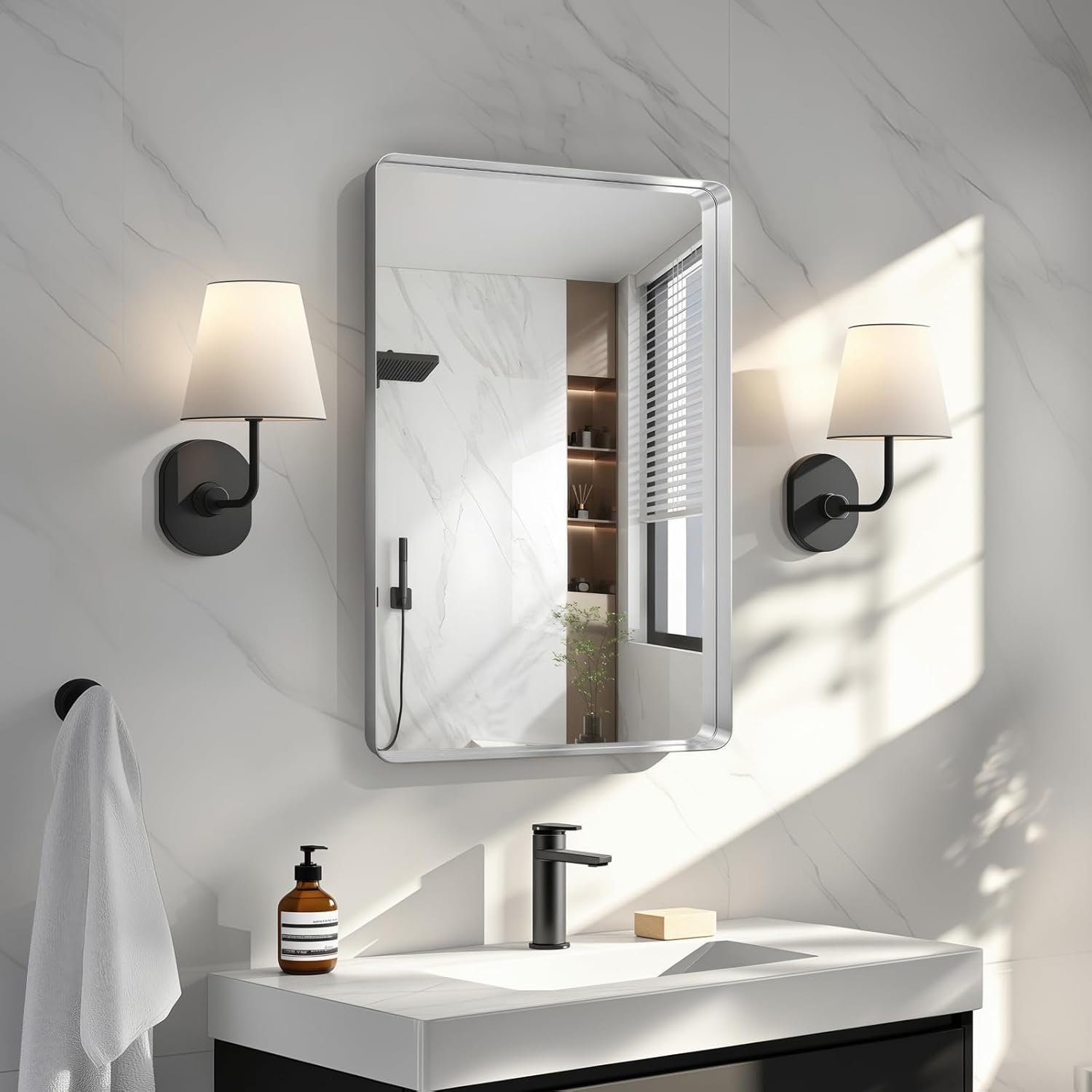 30x20"Bathroom Vanity Mirror for Wall, Aluminum Framed, Farmhouse Rectangle, Anti-Rust, HD Reflection Anti-Desilvering, Distortion Free, Tempered and Shatter-Proof Wall Mounted Mirror, Silver Framed Mirror-silver 30"L x 20"W