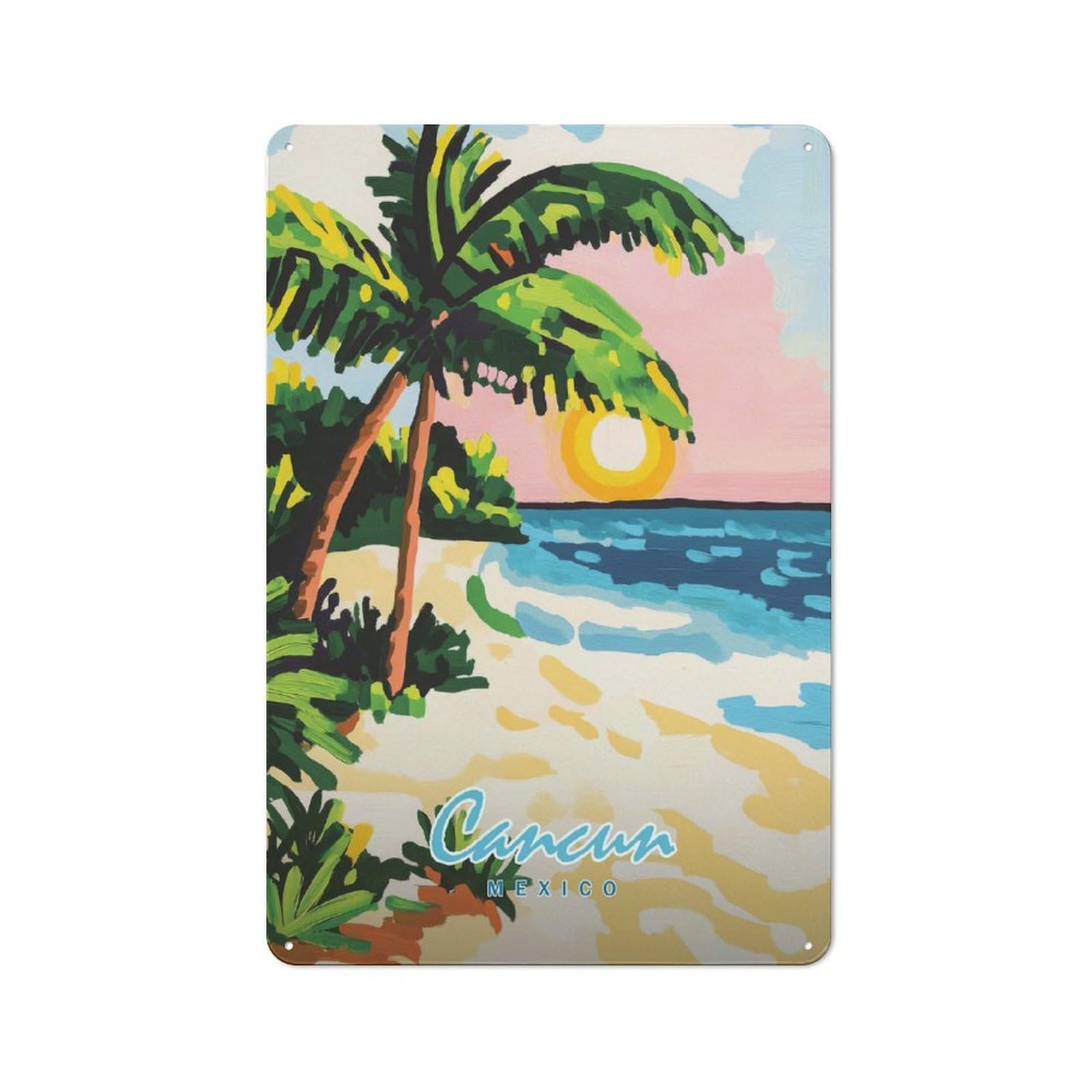 Junmoney Style-4 Cancun Beach Sunset Rustic Metal Sign 30X20cm For Garden Room Or Summerhouse, For Themed Interiors In Garden Rooms And Summerhouses