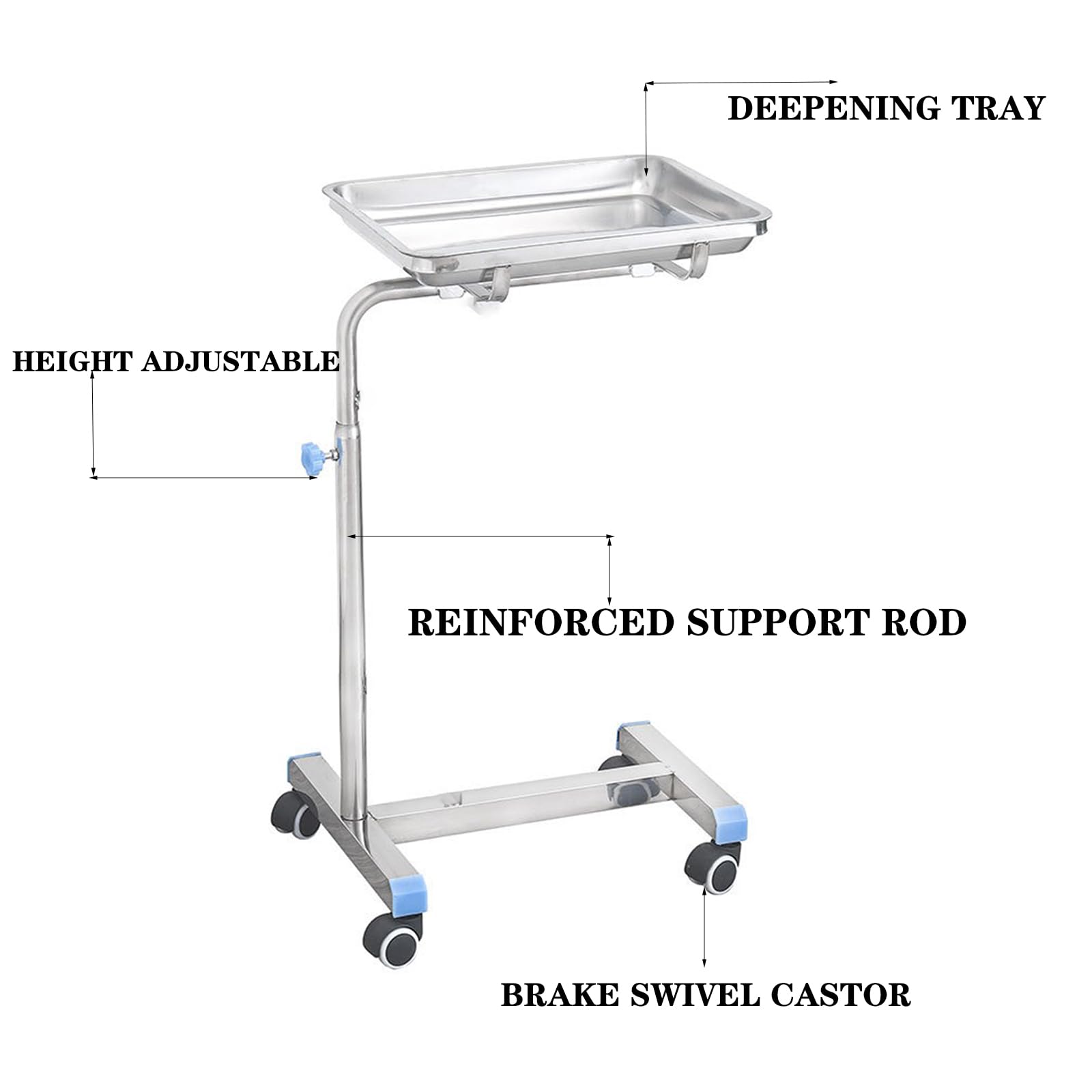Carrello Medico, Carrelli da Laboratorio in Acciaio Inossidabile, Carrello da Laboratorio con Rotelle, Dotato di Quattro Ruote Girevoli, per Laboratorio, Clinica, Ospedale, Salone,Argento,A