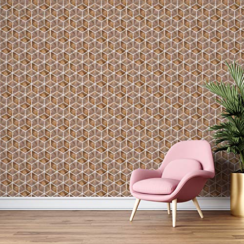 Image of DWELLSINDIA Glossy Effect Geometric Wood Self Adhesive Peel and Stick PVC Wallpaper Waterproof, Scratch Resistant, Laminated (41x244 cm, Beige Wood, Matt)