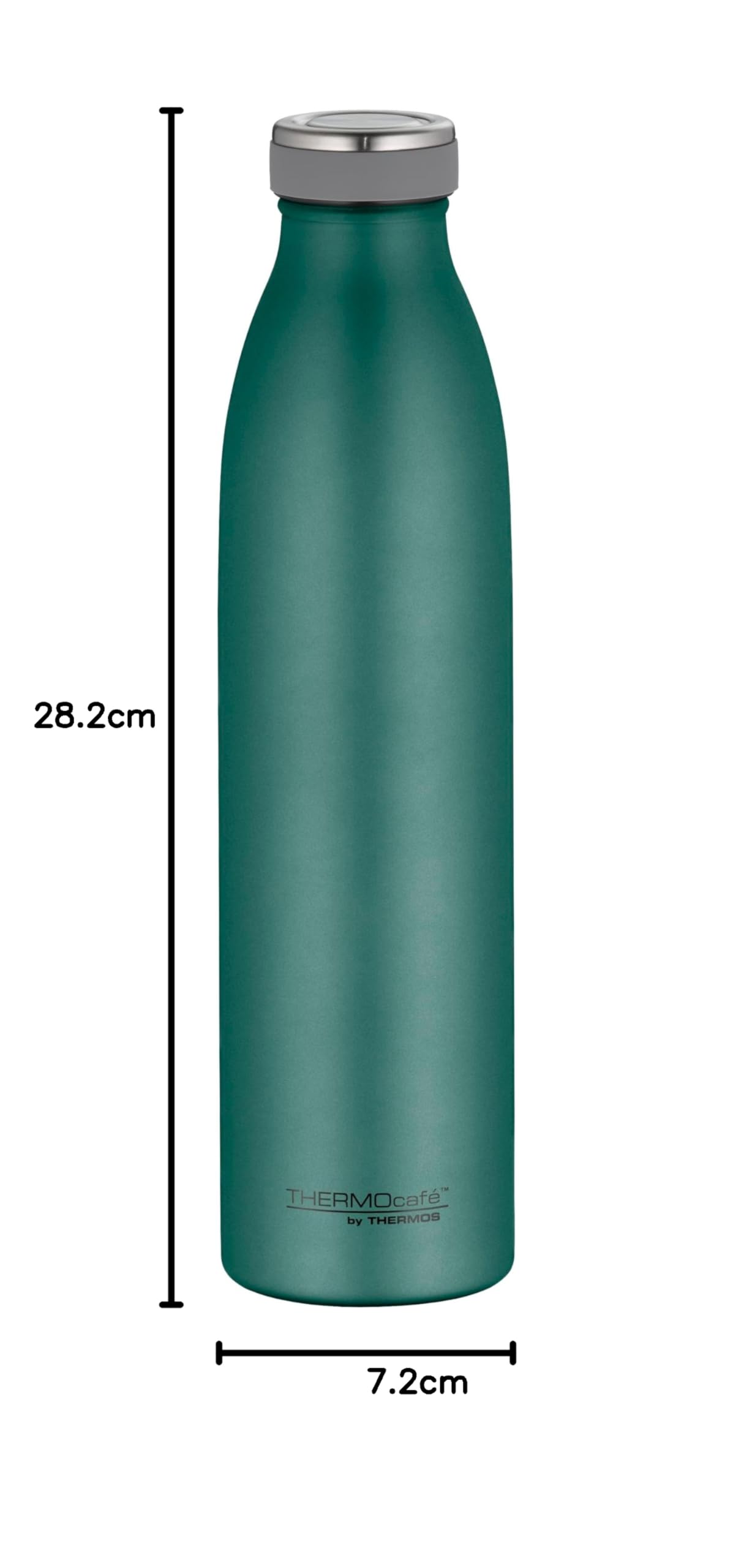 THERMOcafé by THERMOS TC BOTTLE moss green mat 0,75 l, thermos in acciaio inox gassato, 12 ore, caldo 24 ore, a prova di perdite, per scuola, in viaggio e in ufficio