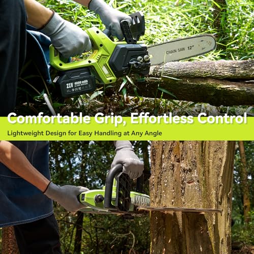 Supstable 12 Inch Cordless Chainsaw with 2×4000mAh Batteries, Brushless Motor, Lightweight Electric Chain Saws with Auto Oiling, Tool-Free Tensioning, Ideal for Garden Wood Cutting & Seniors Use 5 Supstable 12 Inch Cordless Chainsaw with 2×4000mAh Batteries, Brushless Motor, Lightweight Electric Chain Saws with Auto Oiling, Tool-Free Tensioning, Ideal for Garden Wood Cutting & Seniors Use - Image 5