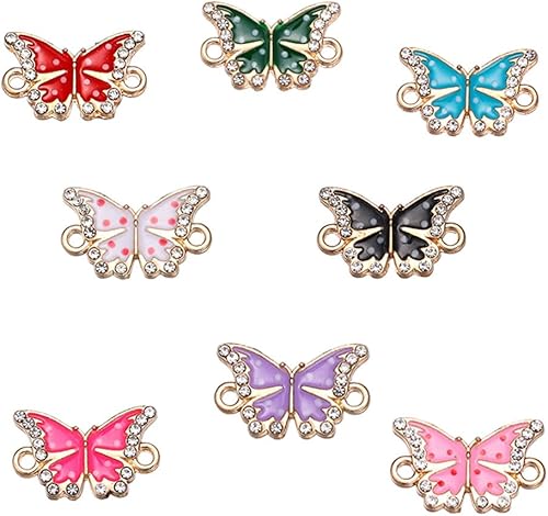 Dijes de mariposa de colores mixtos, 40 piezas de diamantes de imitación, dije de mariposa de aleación para aretes, pulseras, collares, joyería DIY,
