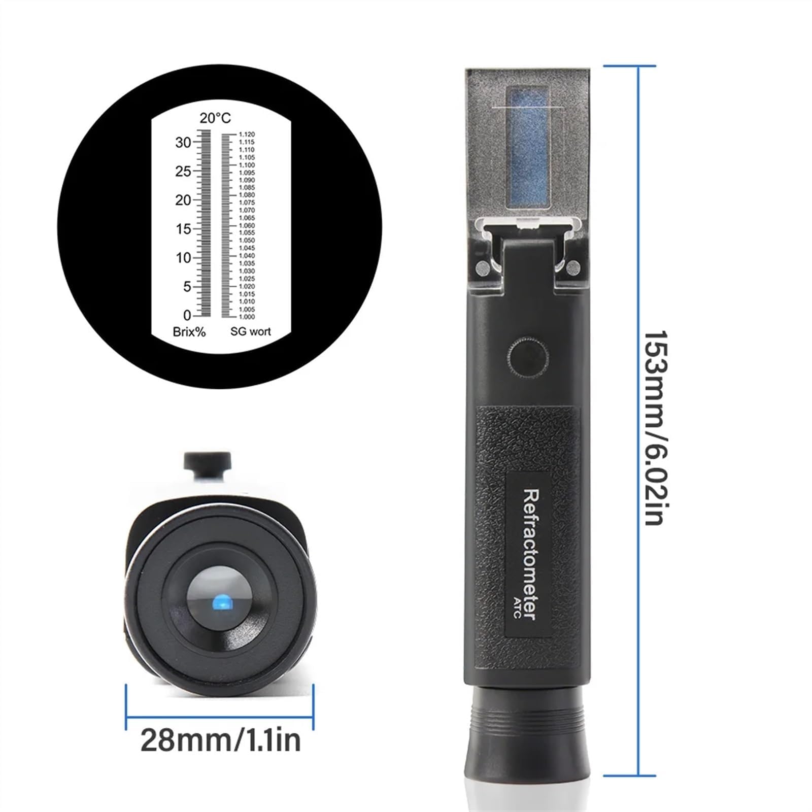 Rifrattometro for Birra Portatile 0-32% Brix SG 1.000-1.120 Misuratore di concentrazione a Doppia Scala for la misurazione dello Zucchero nella Produzione
