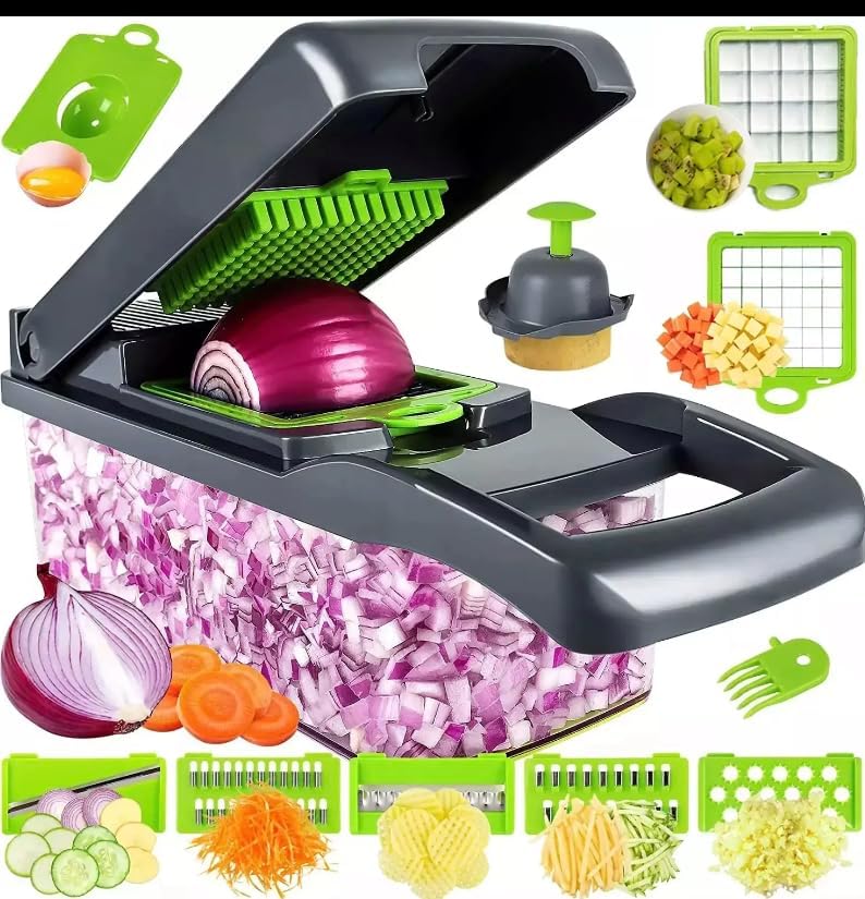 M&G Supply Co. Picador de verduras 16 en 1, cortador de alimentos juliana, picador manual de verduras, herramienta de cocina para cortar legumbres,