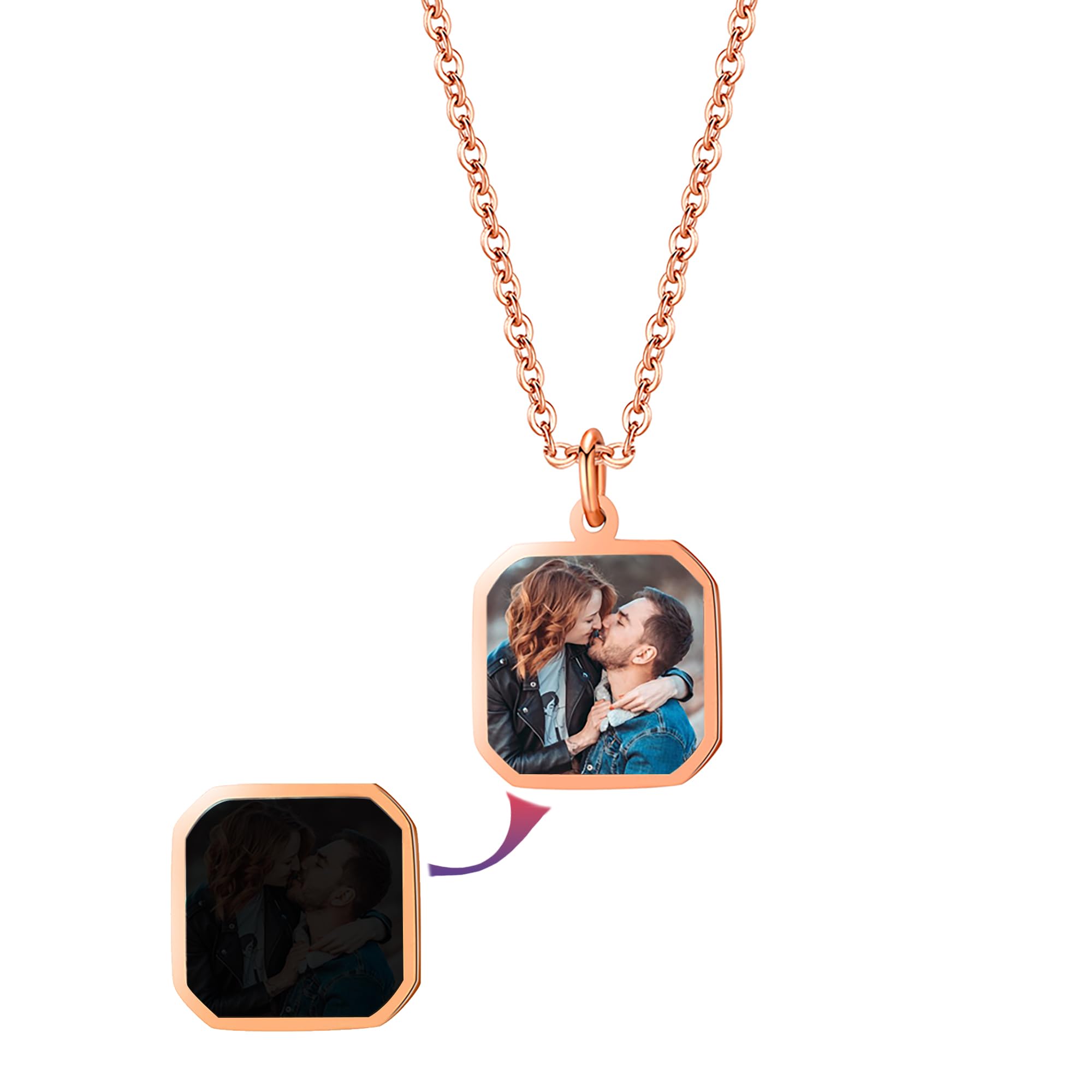 Personalized Custom Heat Activated Magic Necklace with Hidden Picture - Heat Color Changing Picture Necklace - Trendy Gift for Women, Men, Christmas, Birthday