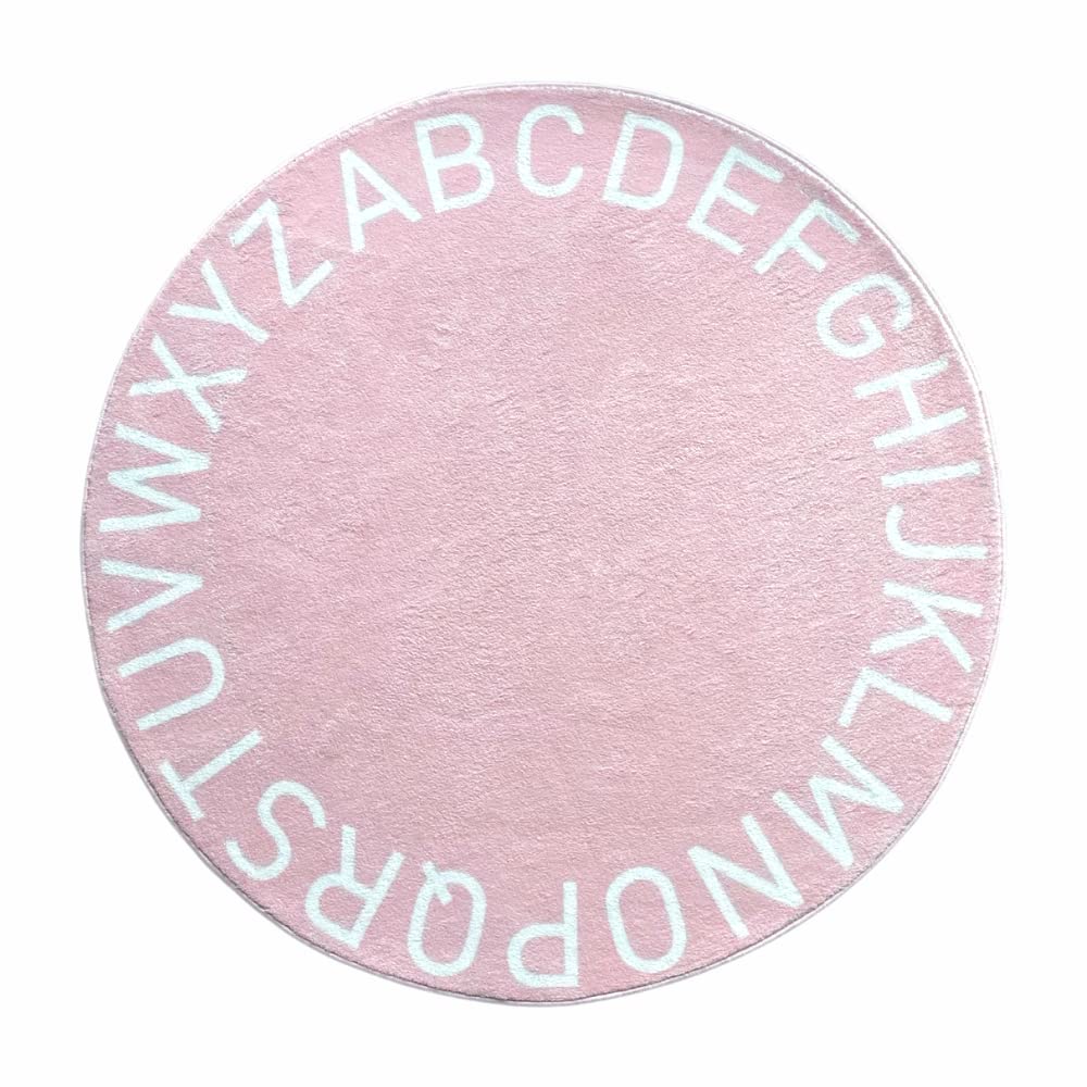 Wonder Space ABC Alfabeto Niños Alfombra de Juego - Suave Algodón Lisa Letra Aprendizaje Temprano Educación Niños Guardería Alfombra, Decoración Interior de Piso de Habitación (Rosa, 120cm)