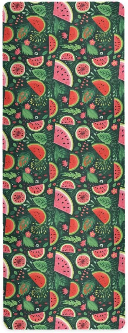 ALAZA Sliced Watermelon Palm Leave Yoga Mat Non Slip Fitness Exercise Mat, Workout Mat for Yoga, Pilates and Floor Exercises