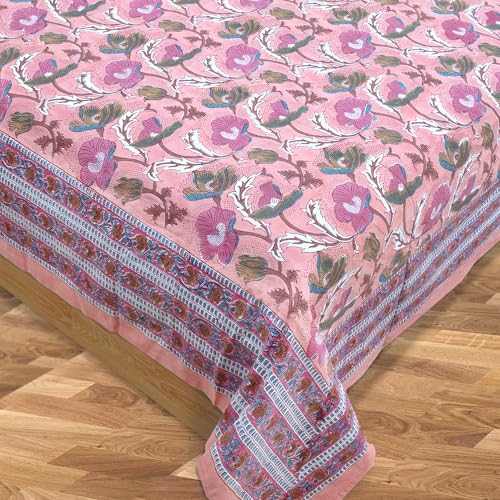 Image of TOAI Hand Block Printed Bedsheet | Bed Spread Flatsheet Bed Sheet | Pure Cotton | King Size 108 inchx108 inch | 210 TC Luxury Cotton | 2 Reversible Pillow Covers |French Poppies