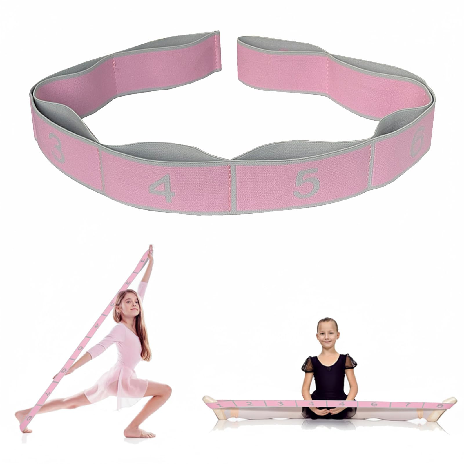 1Pcs Pink 8-Loop Stretch Resistance Band with Adjustable Multi-Loops | Versatile Elastic Exercise Trainer for Yoga, Pilates, Fitness, Gymnastics, and Latin Dance Strength Training