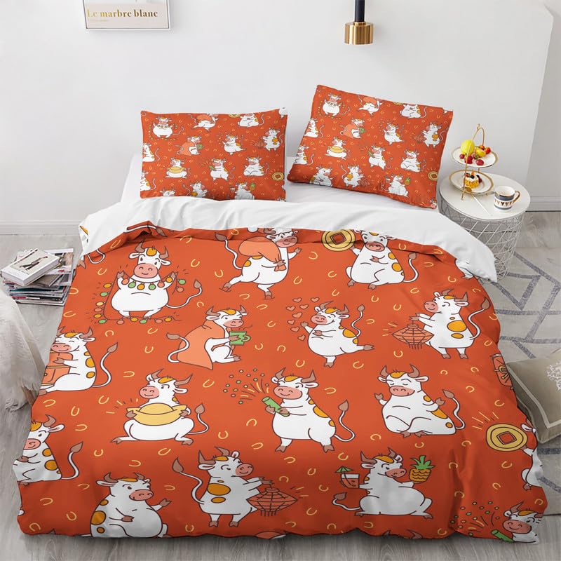 MOBEITI Funda Nordica Vaca para Cama 180, Lindo Juego de Funda Edredon 240x260 cm y 2 Fundas de Almohada en Microfibra con Cremallera