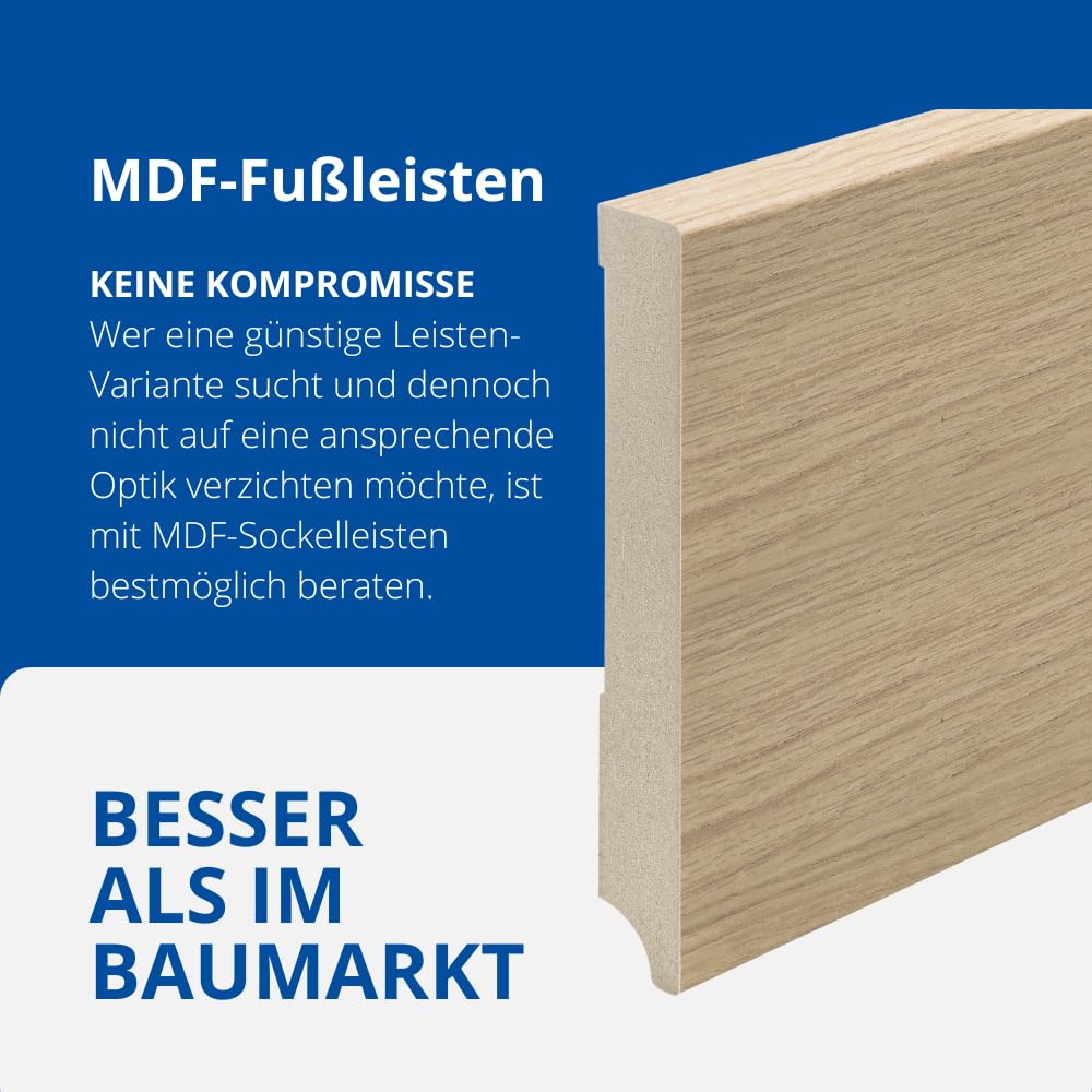 REESE | Sockelleisten | MDF Holz-Optik Eiche foliert | Weimarer Profil (gerade) - (150mm, 5 Stück / 11,5lfm)