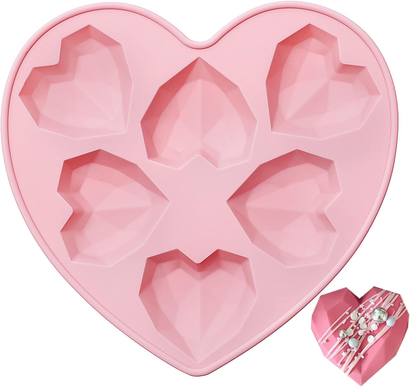 Heart Silicone Mould, Mini Geo Chocolate Moulds for Baking, Pink