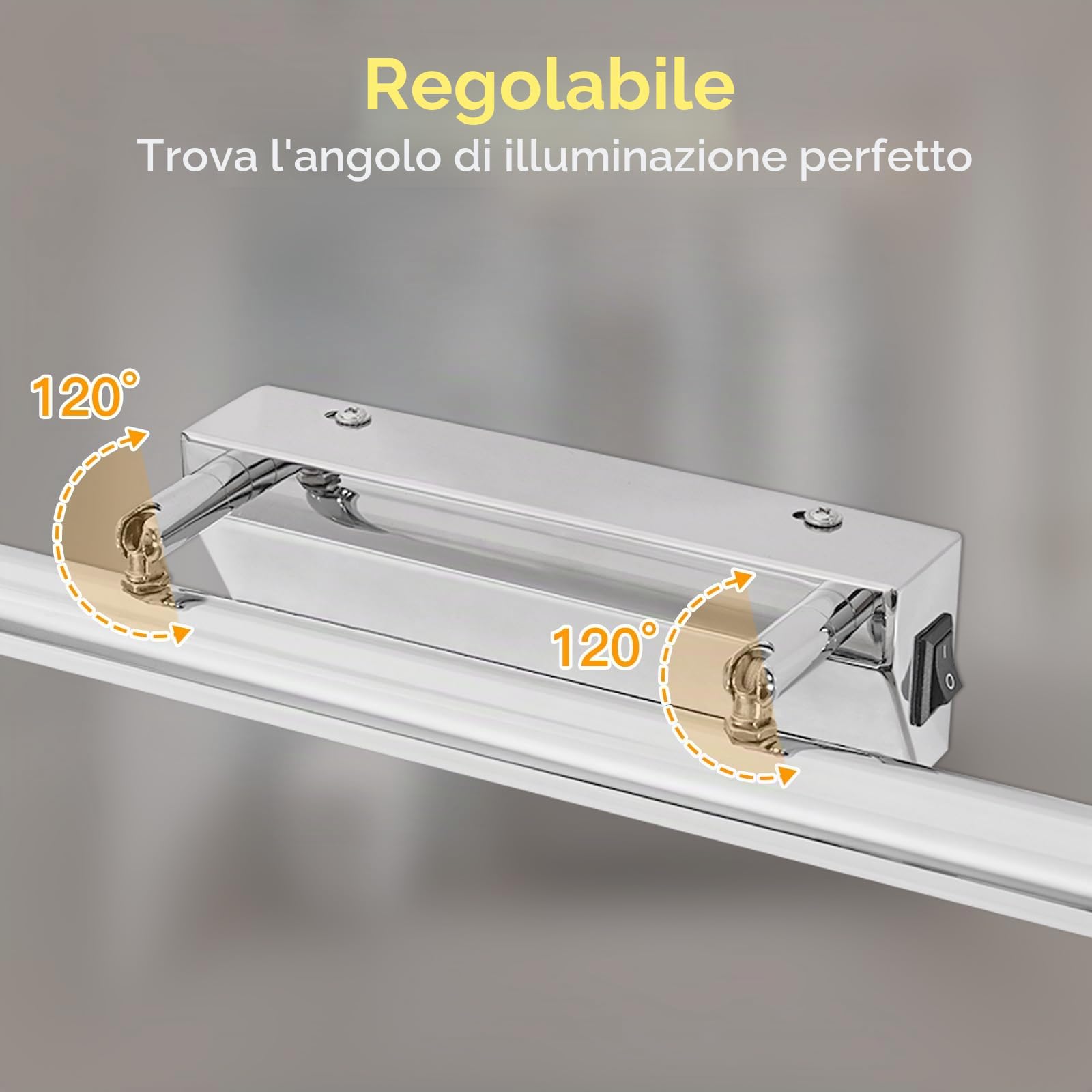 Applique Bagno 9W 42CM - Lampada Specchio Con Interruttore IP44 Bianco Neutro 4000K per il Trucco - Luce LED AC100-240V Non Dimmerabile