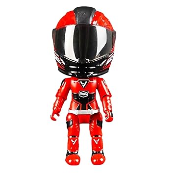 2 in 1 Transformable Racing Helmet Action Figure Toy for Kids Die Cast Mini Rider Collectible Toy Figure Red Bike Racing Model Gift for Boys