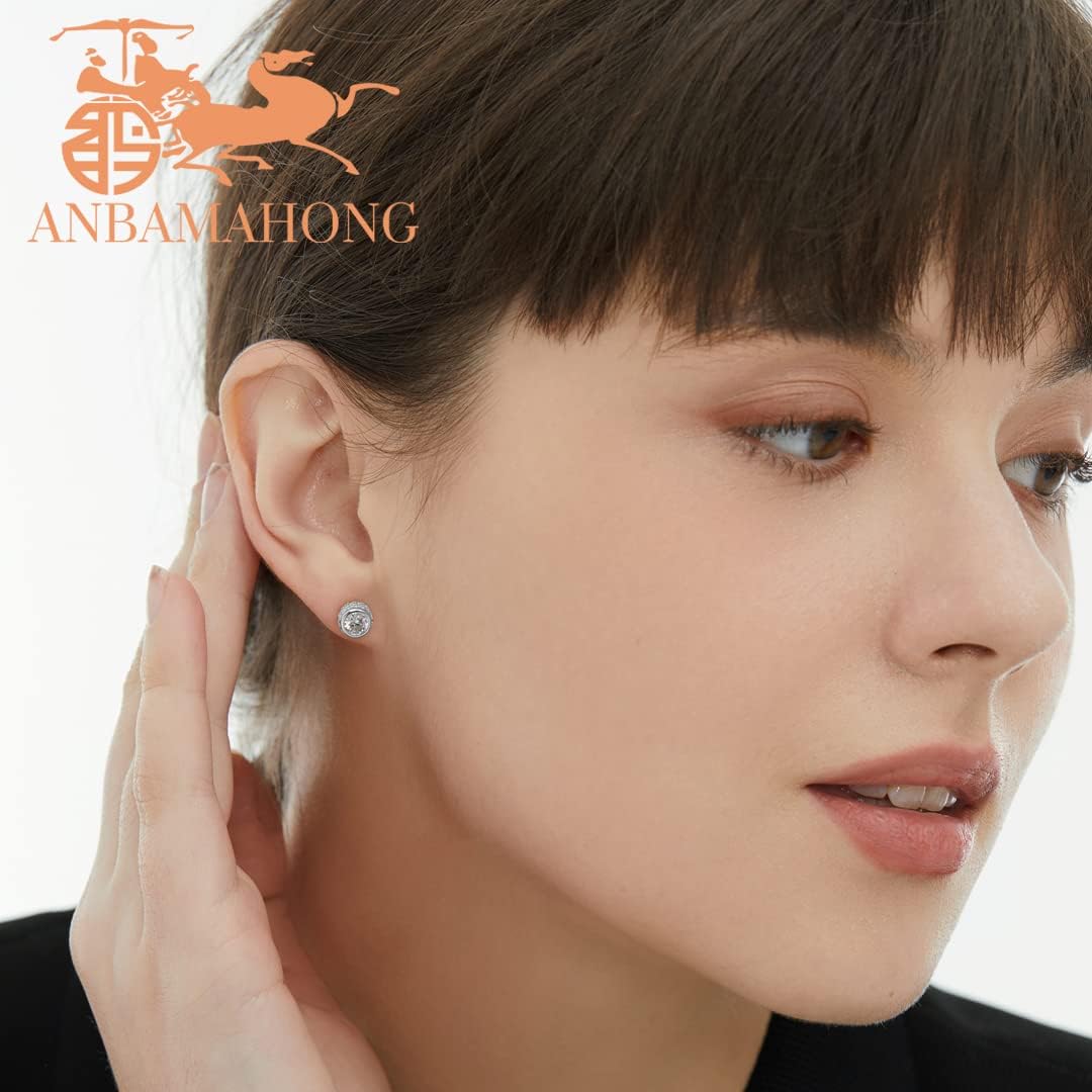 Moissanite Halo Earrings Lab Created Diamond 18K White Gold Plated 925 Sterling Silver Studs for Men Women Jewelry Gifts - Image 2