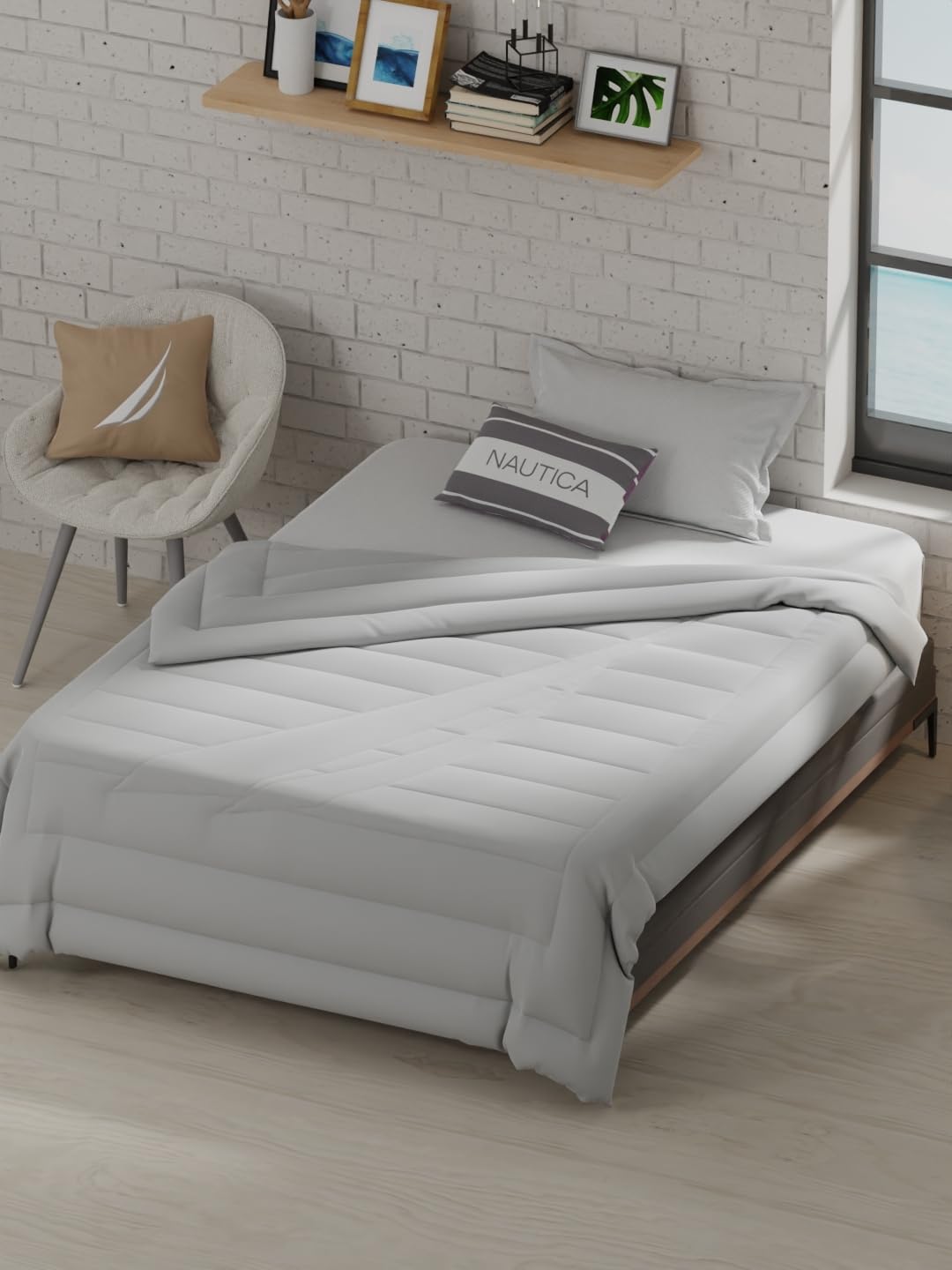 NAUTICA Ultra Soft Luxurious Comforter for All Weather -1pc Single Size (Signature) | 110GSM | Anti-Microbial Protection Solid-Silver-picture-14