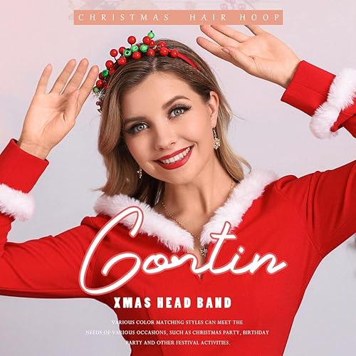 Miniatura 7 de GORTIN Diademas de Navidad con flores de Navidad, diadema de bayas rojas, corona de nieve, corona de Navidad, banda para el cabello, disfraz de