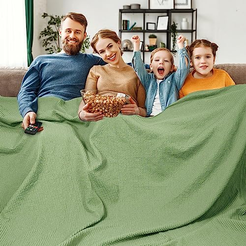 Image of PHF Pre-Washed Cotton Waffle Weave Family Blanket,Oversized King Size 120 inchx 120 inch-Snag Proof Lightweight Breathable, 10'x 10' Huge Extra Large Big-Elegant Aesthetic Home Decoration Gift,Loden Green | Pre-washed Natural Soft Cozy Lightweight Breathable, Textured Decorative Layer for Bed Guest Room, Machine Washable, Giftable