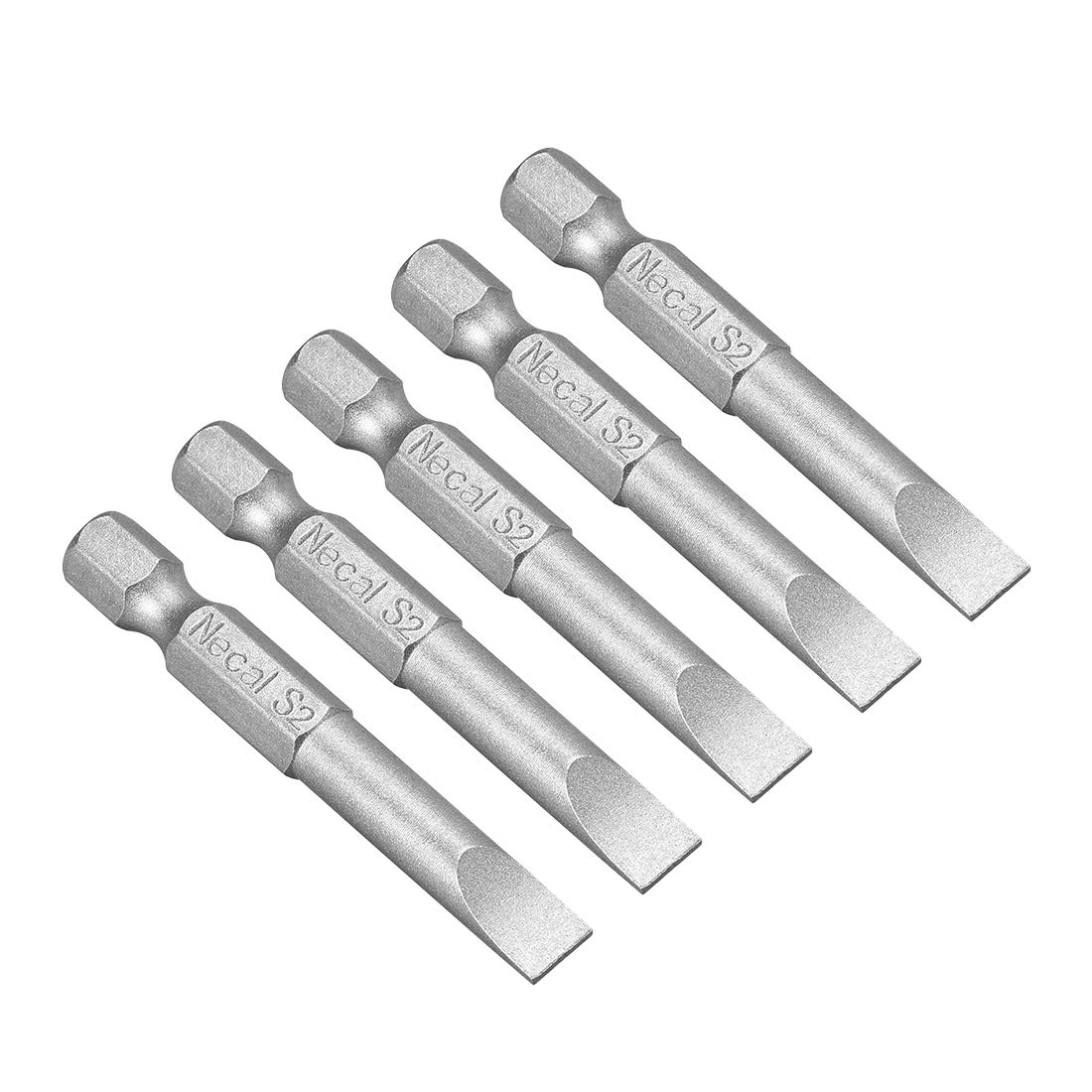 sourcing map5 Pcs 6mm Slotted Tip Magnetic Flat Head Screwdriver Bits, 1/4 Inch Hex Shank 2-inch Length S2 Power Tool