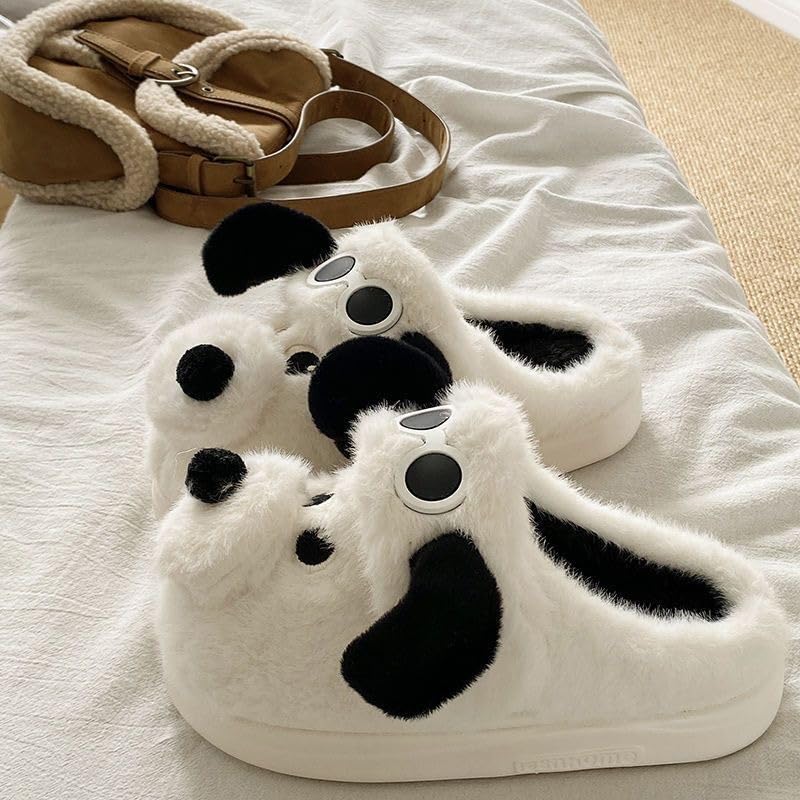 Plush Panda Slippers, White and Black, Cotton Lined, Anti-Slip Sole, Indoor Home Shoes, Size 35-40, 3.5cm Heel Height2