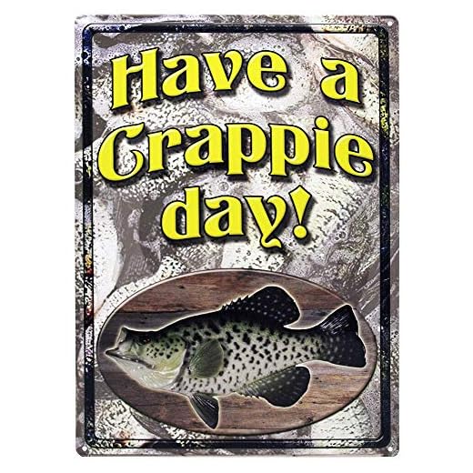NINGFEI Tin Metal Sign Have A Crappie Day Fishing Fish Plaque Dad Gift Punny Retro Wall Home Bar Pub Vintage Cafe Decor, 8x12 Inch