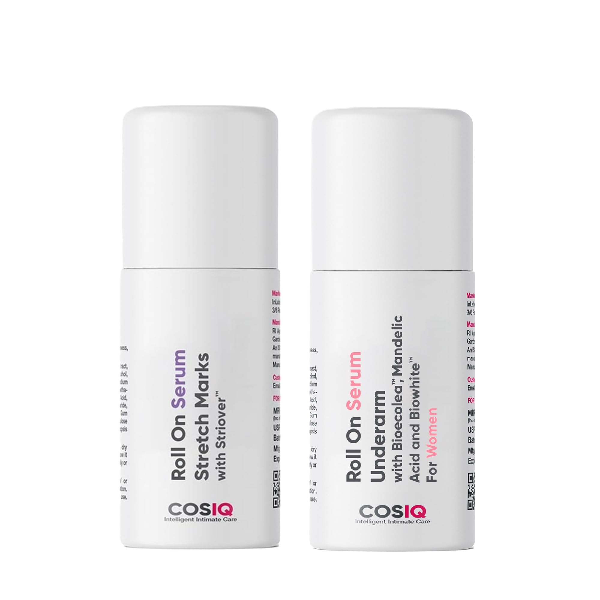 COS-IQ Roll-On Serum Combo Pack, 40ml Stretch Marks Removal and 40ml Underarm Brightening Serum for Women