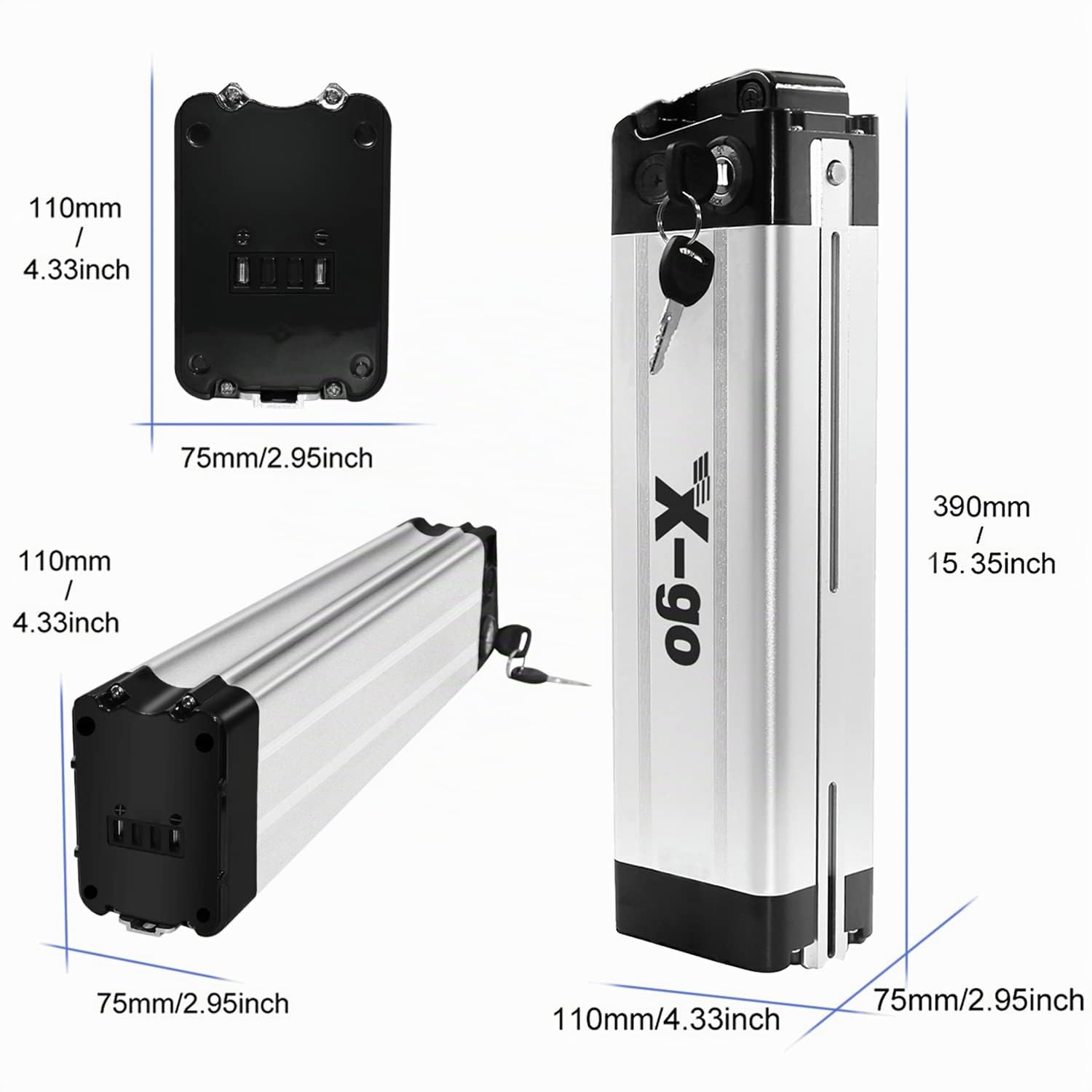 X-go Batteria Ebike 48V 13AH 2 Pin con Caricatore e Cavo di Scarica 2 Pin per Motore 250W 350W 500W 750W, Batteria per Bici Elettrica