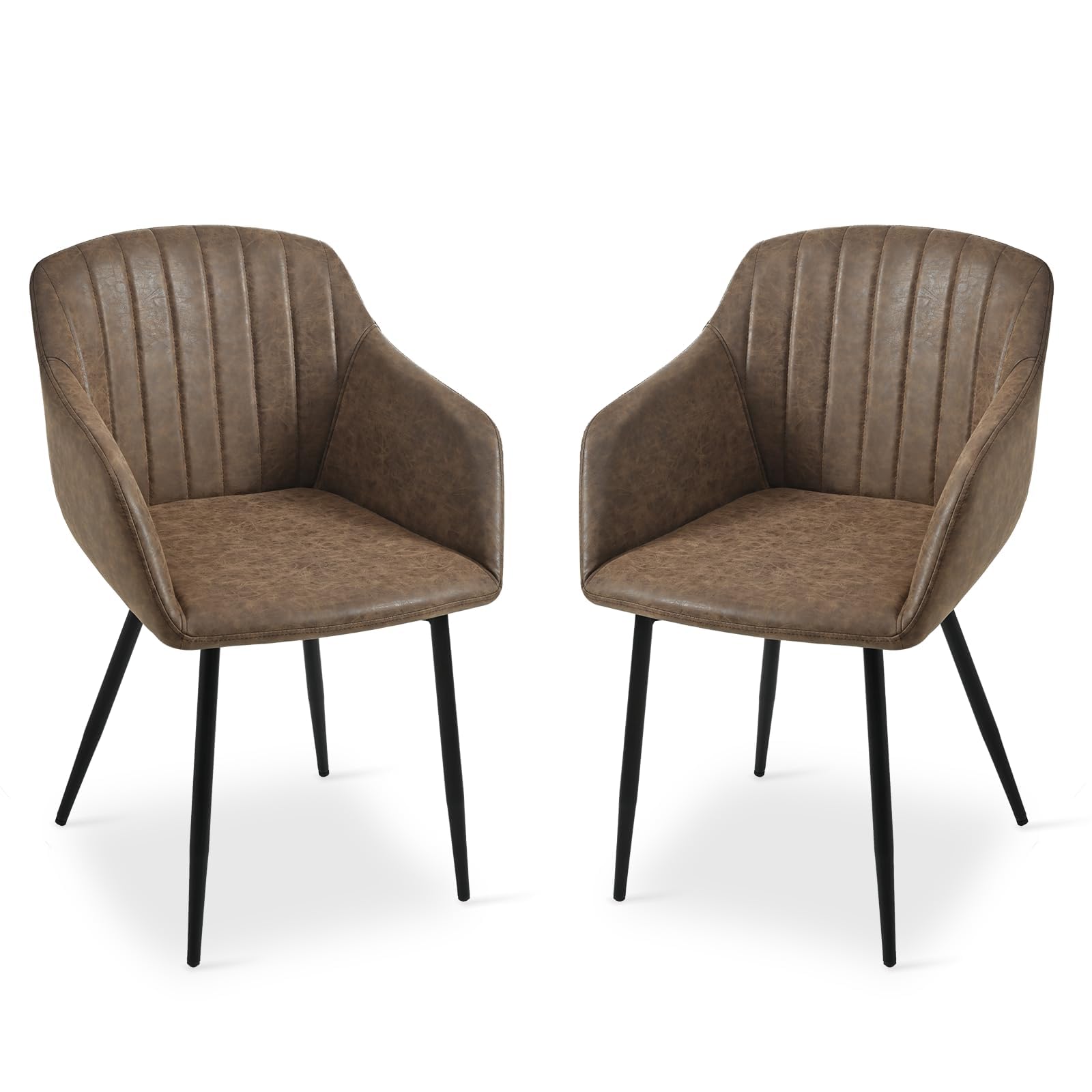 Goeurvant Dining Chairs Set of 2 PU Leather Armchair for Living Room with Metal Legs Kitchen Chairs, Dark Brown
