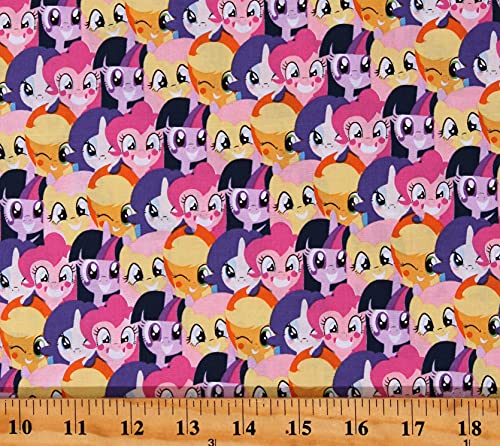 Cotton My Little Pony Ponies Unicorns Twilight Sparkle Fluttershy Pinkie Pie Applejack Pony Stack Kids Children's Girls Cotton Fabric Print by The Yard (D583.68)