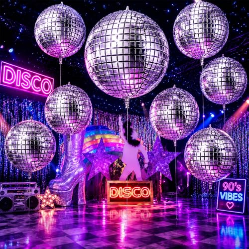 Image of Leitee 6 Pcs 60 in Big Disco Ball Balloon 70s Disco Balloons Party Decoration Large 4d Aluminum Foil Inflatable Ball Giant Silver Metallic Mirror Decor for Baby Shower Wedding Birthday Dance Party