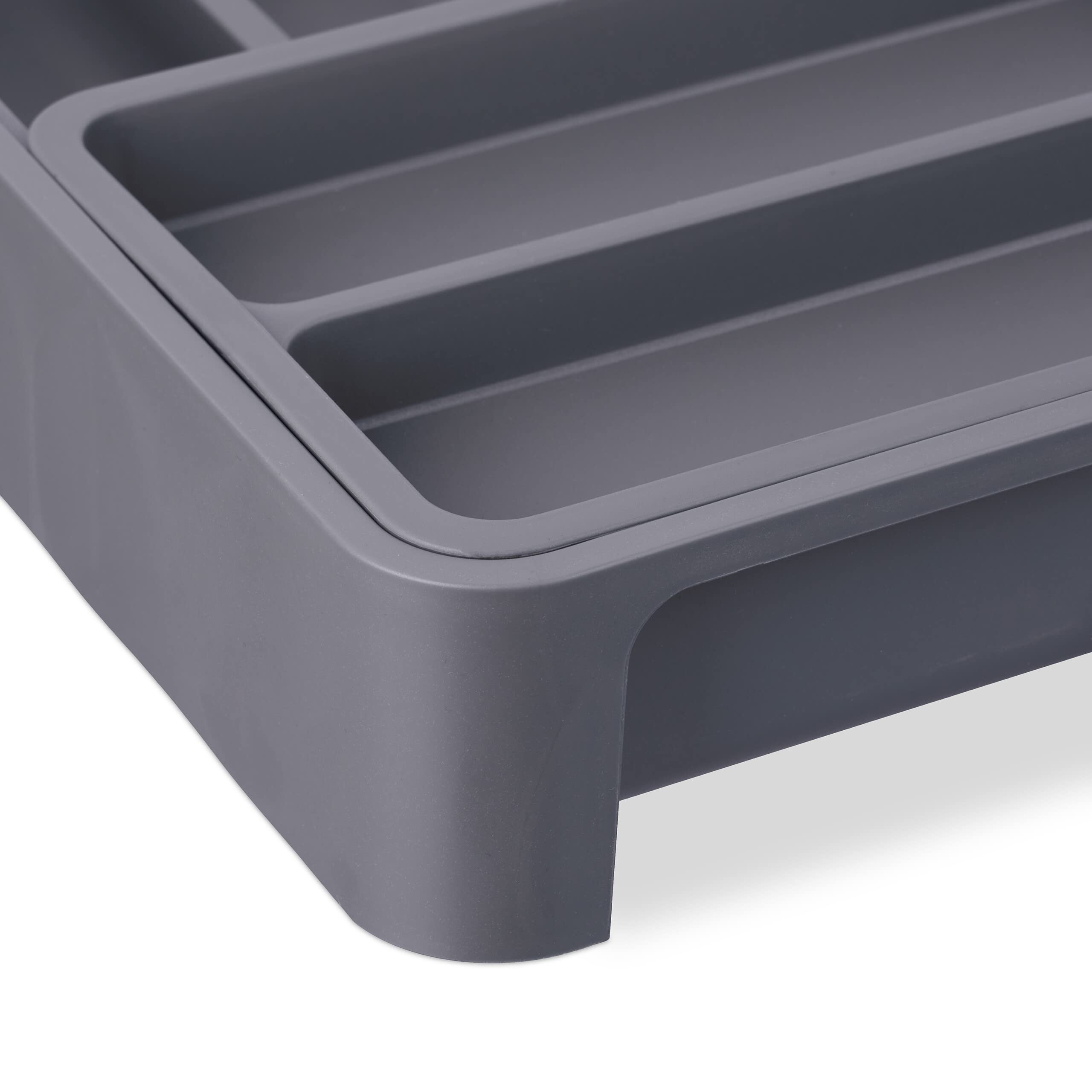 Relaxdays Portaposate da Cassetto Allungabile, HLP 6,5 x 23,5-40 x 31,5 cm 7 Scomparti Divisore per Posate, Grigio Scuro