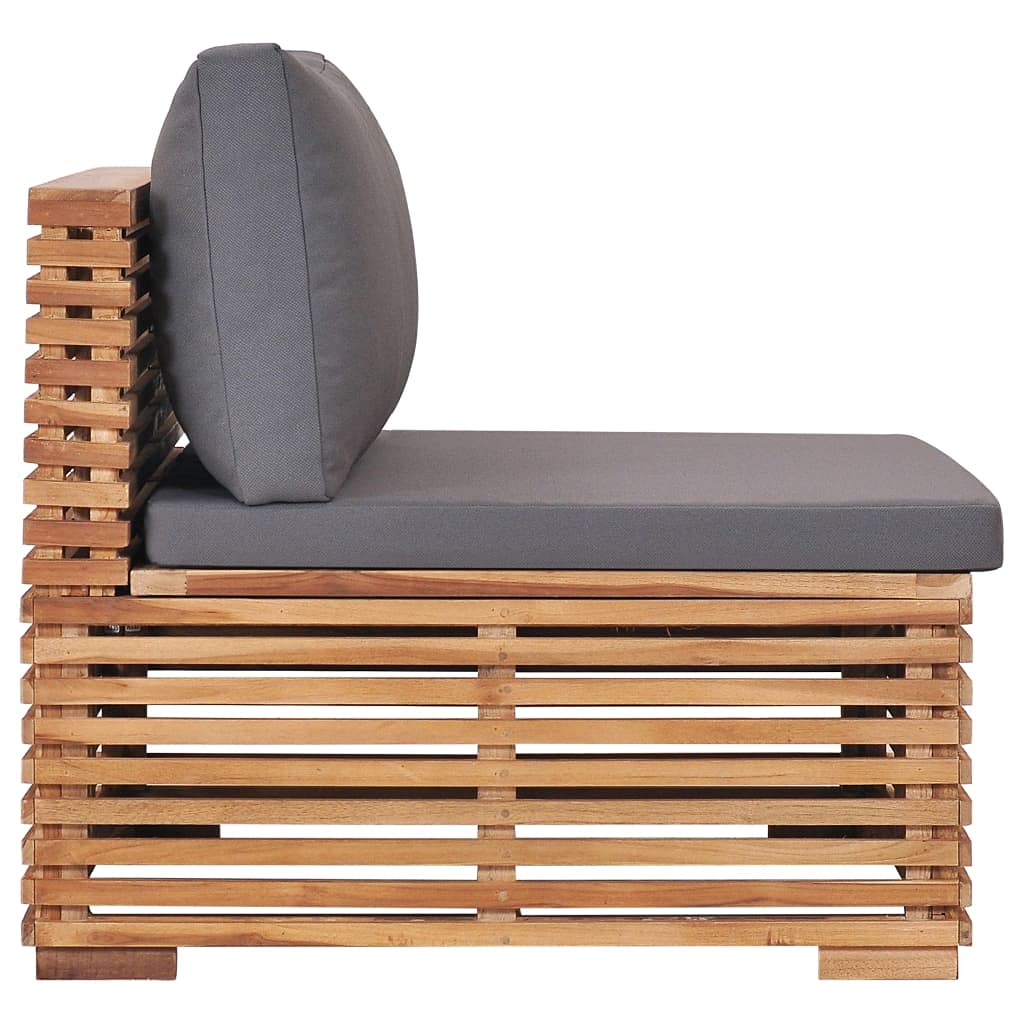 Canapé Central de Jardin en Bois de Teck Gris foncé, Design à Lattes, Coussins Gris, Dimensions 69,5 x 69,5 x 60 cm, siège 62 cm, pour terrasse Patio détente