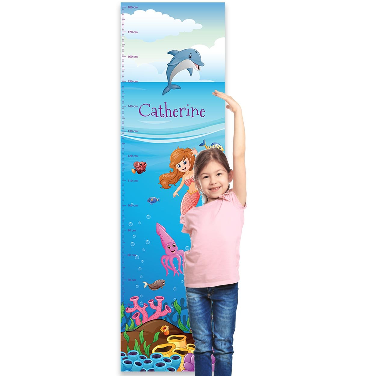 Paper Themes Personalised Childrens Height Chart for Kids Nursery Wall, or Bedroom - Mermaids — image 1