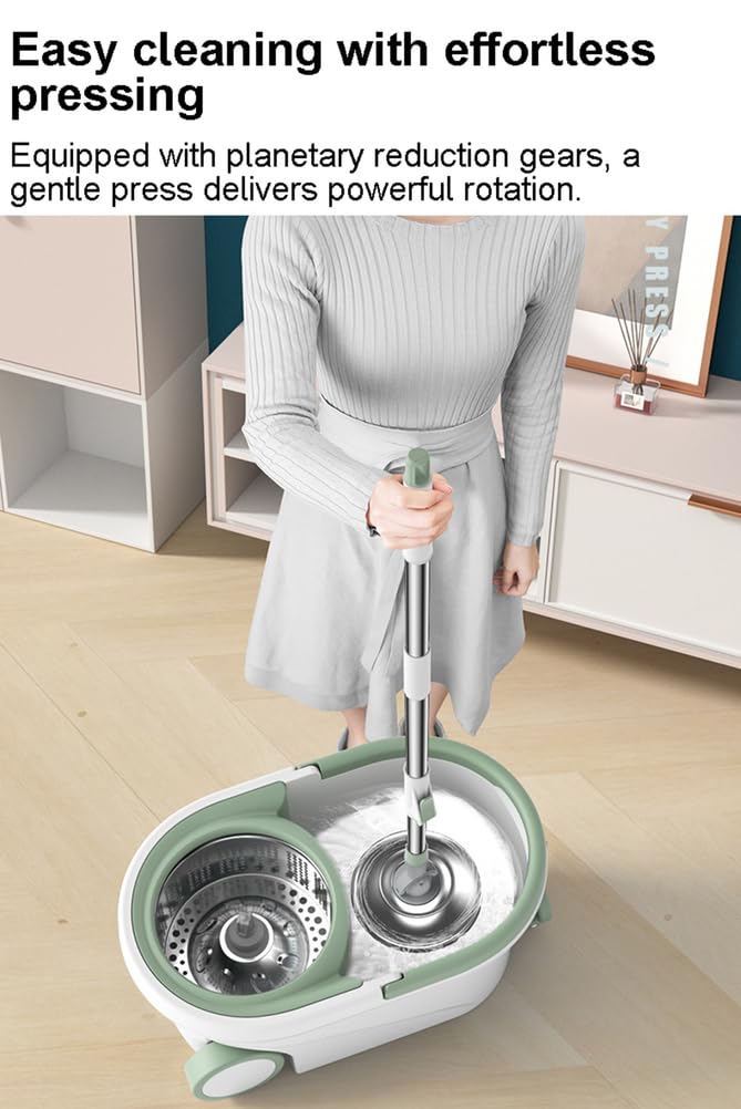 Balai et Seau avec essoreuse, Balai à Franges pivotant à 360°