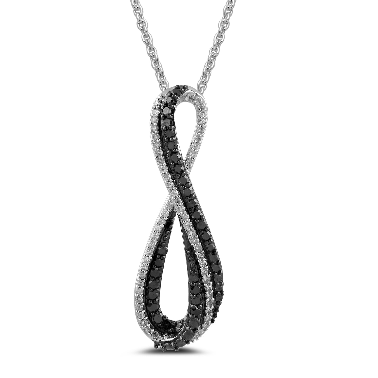 Amazon Essentials Sterling Silver Black and White Diamond Infinity Pendant Necklace (0.33 cttw), 18"