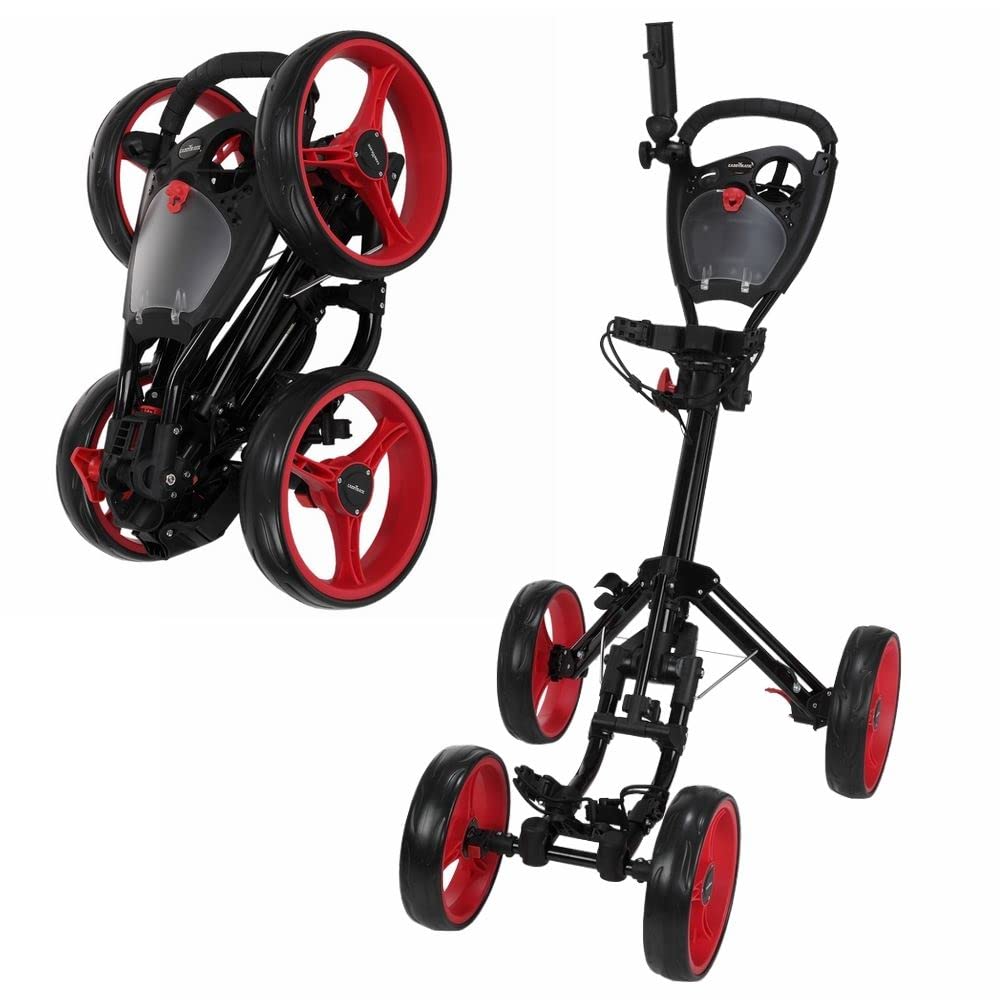 Golf Quad Carrito DE Golf Plegable DE 4 Ruedas Negro/Rojo