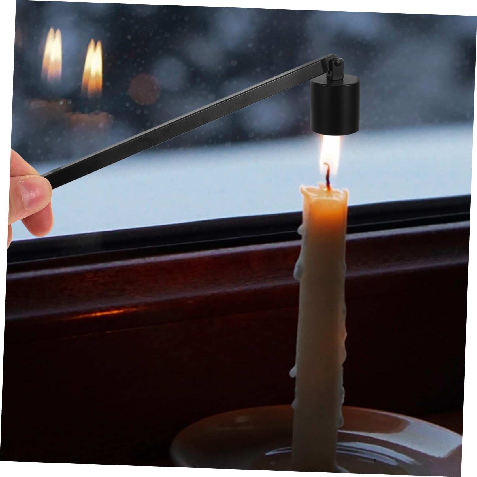 OUNONA Elegant Black Iron Candle Snuffer Tool Safely Extinguish Candle Flames with Ease Lightweight Design for Portable Use